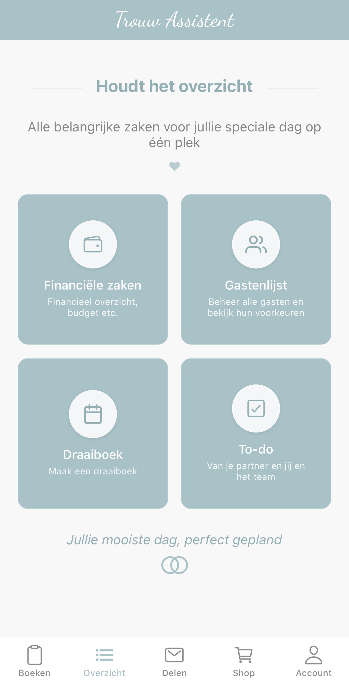 Bruidspaar app interface