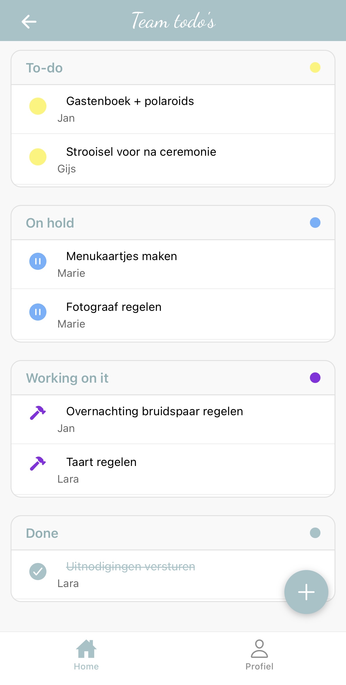 Team app interface